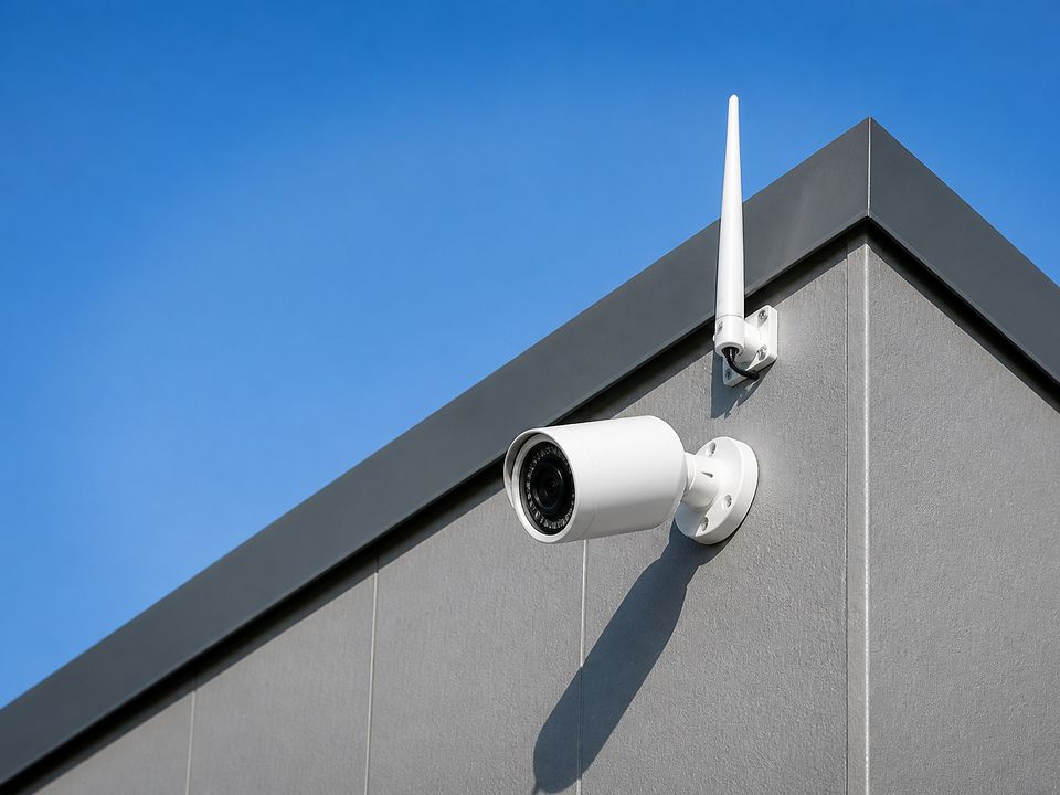 Caméra tube et antenne sous la pointe d'un pignon